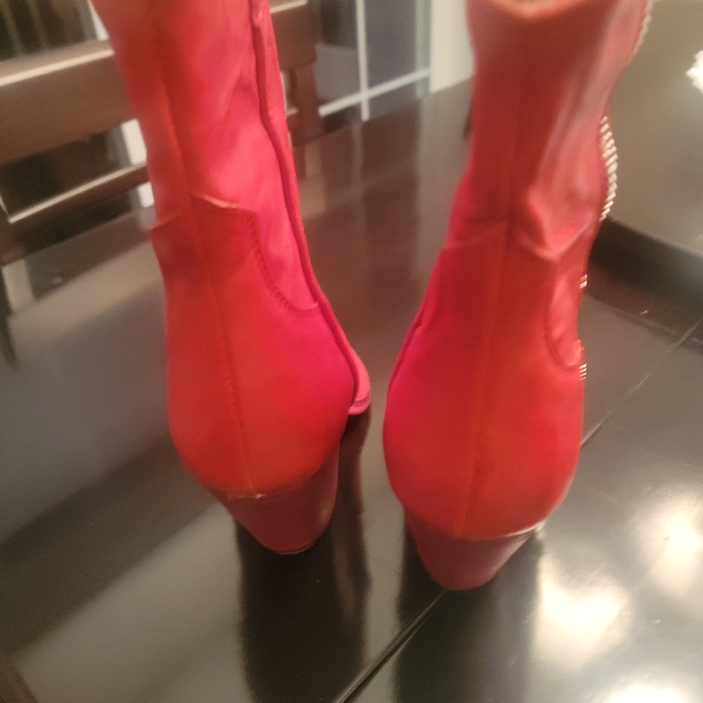 Free People Red Heeled Boots with Silver Accents - Picture 2 of 8